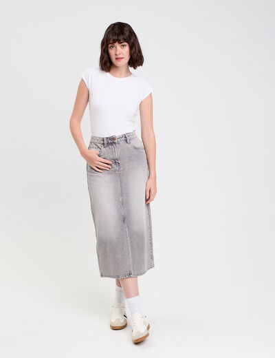 Jupe crayon taille standard denim gris clair femme