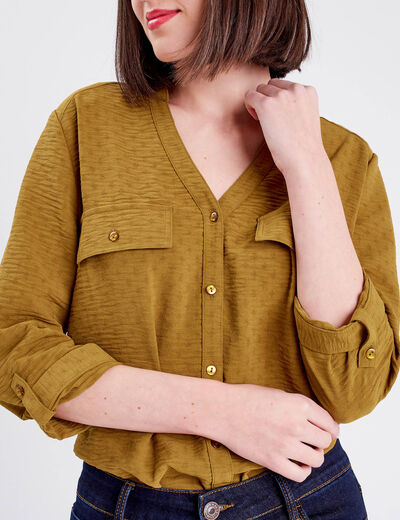 Chemise manches 3/4 vert olive femme
