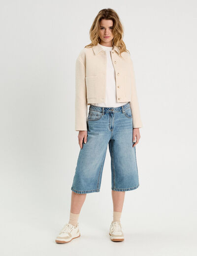 Veste boutonnée tweed beige femme