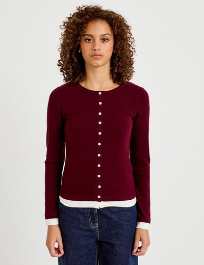 Top col rond manches longues bordeaux femme