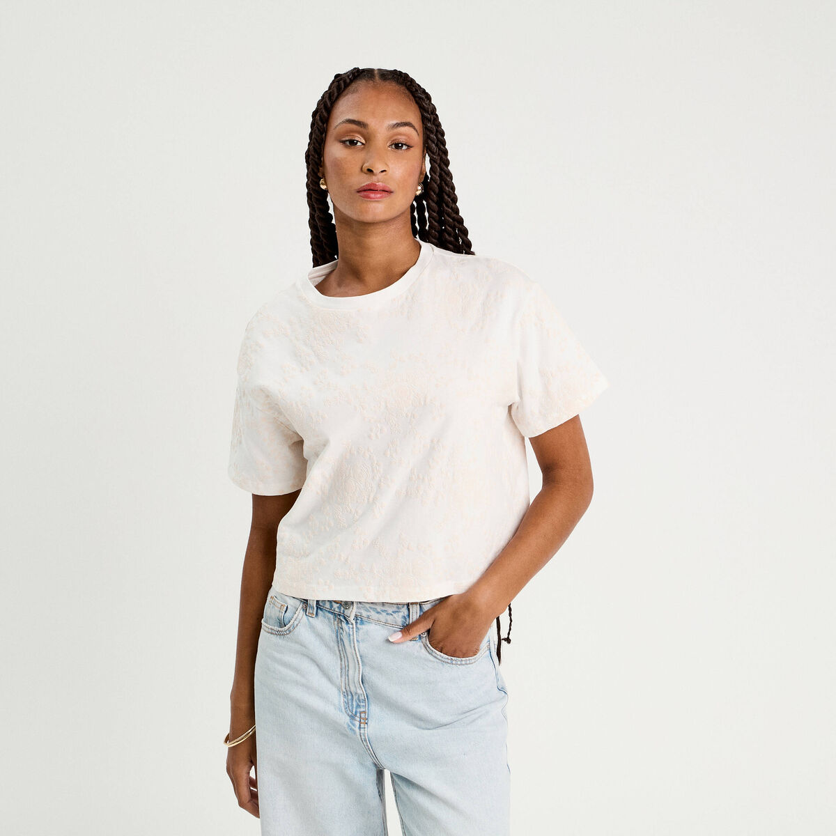 T-shirt manches courtes ecru femme