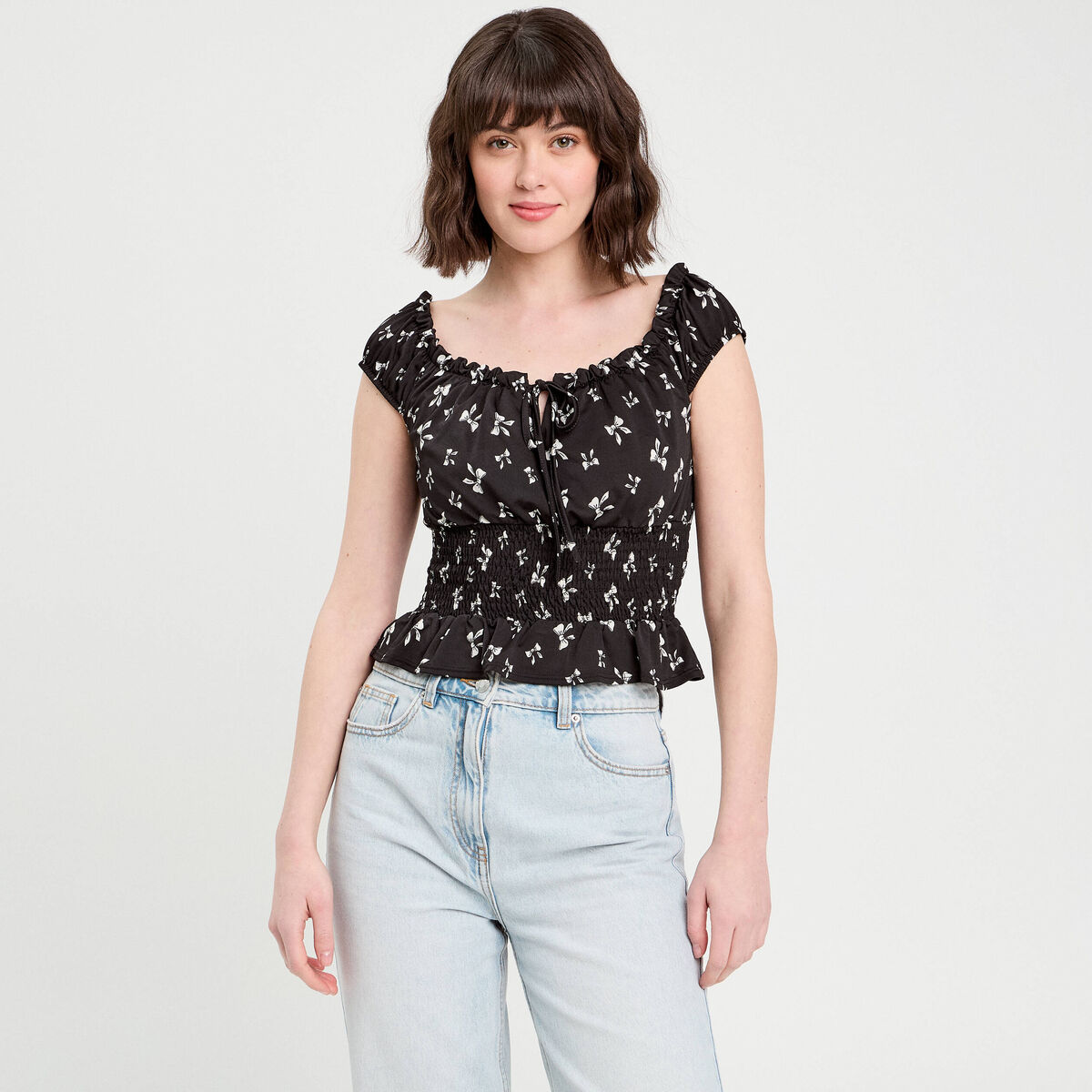 Blouse manches courtes noir femme