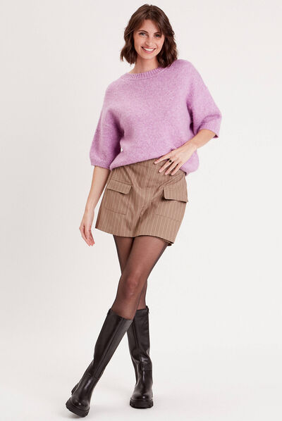 Pull manches courtes mauve femme