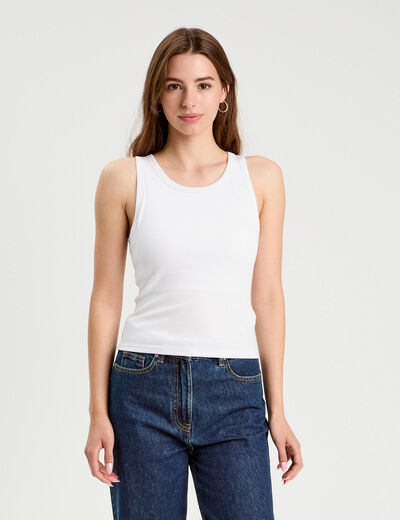 Débardeur côtelé blanc femme