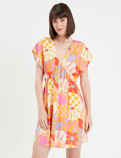 Robe évasée dos laçage orange femme
