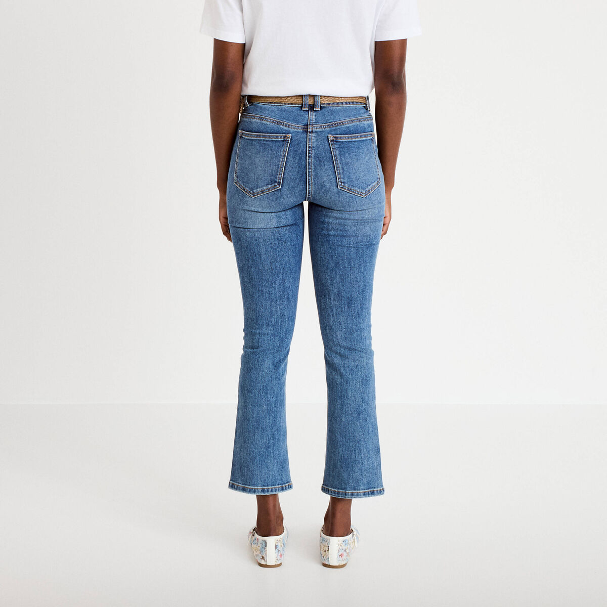 Jean bootcut cropped taille haute denim double stone femme