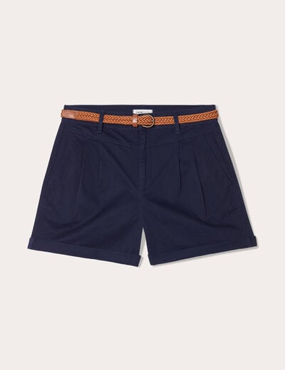 Short chino ceinturé bleu marine femme
