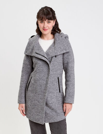Manteau cintr&eacute; asym&eacute;trique gris fonc&eacute; femme