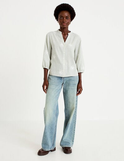 Blouse col tunisien vert kaki femme