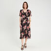 Robe midi évasée col en V noir femme