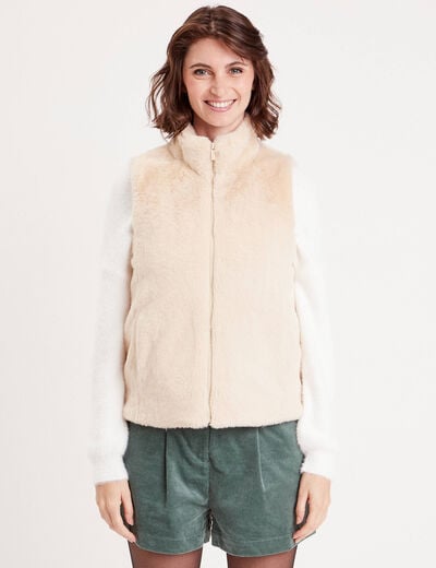 Veste sans manches fermeture zipp&eacute;e ivoire femme
