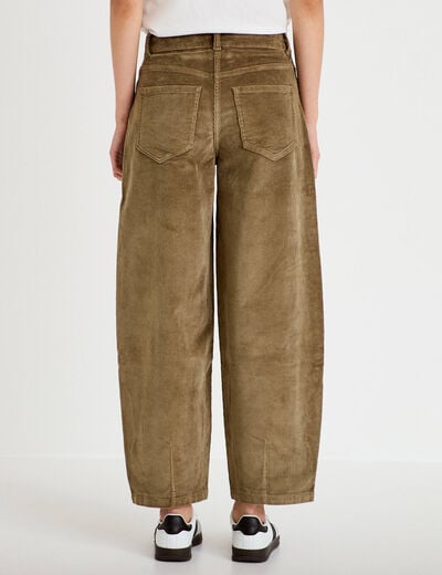 Pantalon bootcut en velours vert kaki femme