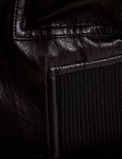 Bomber ajust&eacute; cropped similicuir noir femme