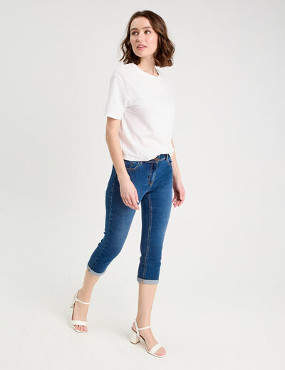 Pantacourt slim en jean denim stone femme