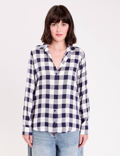 Chemise &agrave; carreaux fils m&eacute;tallis&eacute;s bleu femme