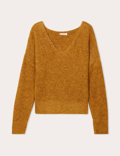 Pull manches longues col en V camel femme