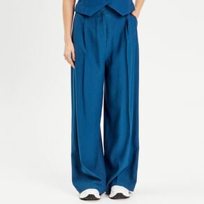 pantalon large avec pinces bleu marine femme Pantalon large avec pinces bleu marine femme