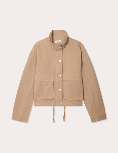 Veste droite col montant beige femme