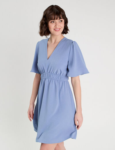 Robe évasée taille élastiquée bleu gris femme