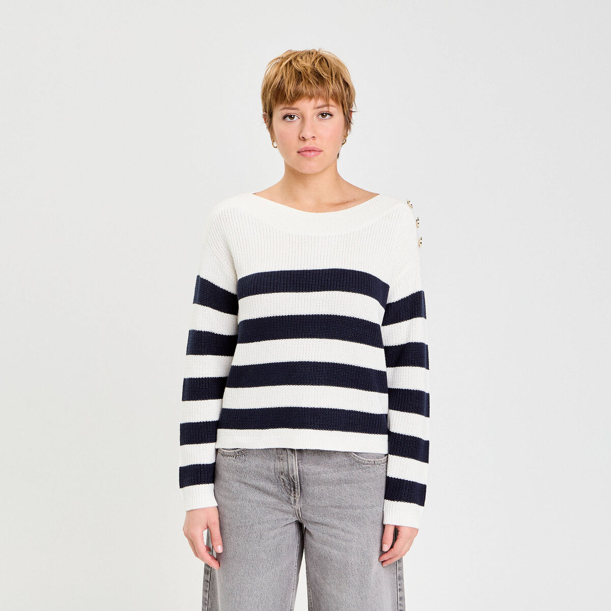 Pull col bateau ecru femme