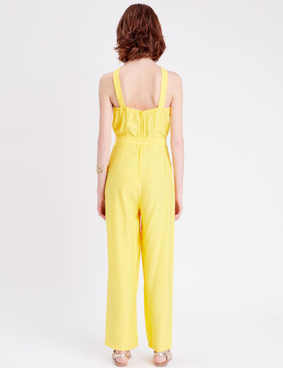Combinaison pantalon jambes larges jaune fluo femme