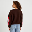 Pull ample col rond manches longues marron fonc&eacute; femme