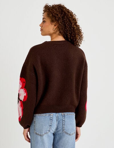 Pull ample col rond manches longues marron fonc&eacute; femme