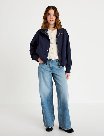 Gilet col rond manches longues ecru femme