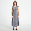 Robe longue &eacute;vas&eacute;e col v manches courtes bleu femme
