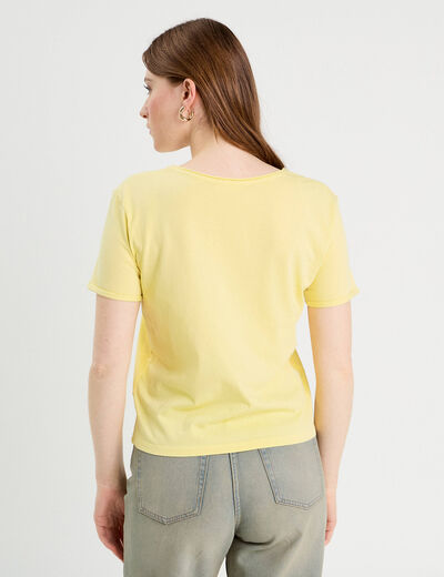 T-shirt col en V jaune clair femme