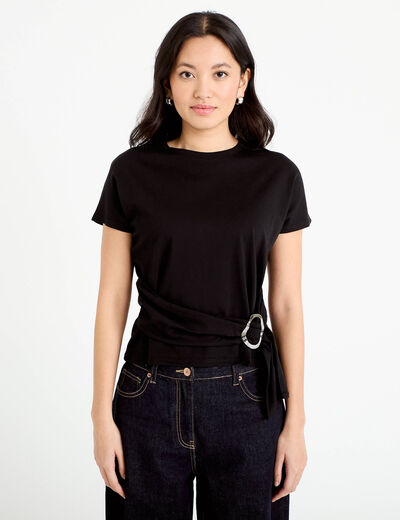 T-shirt ceintur&eacute; noir femme