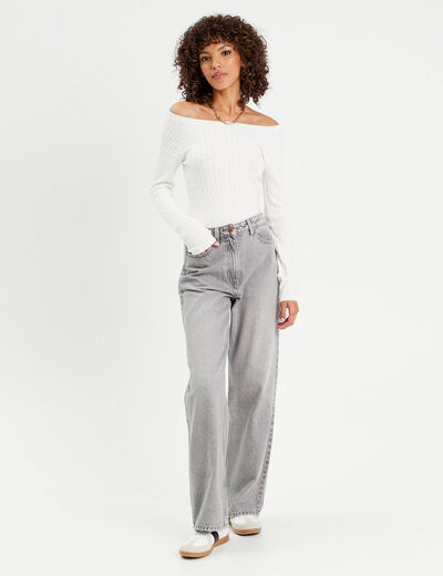 Pull manches longues torsades ecru femme