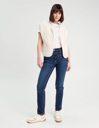 Jeans droit taille haute denim brut femme