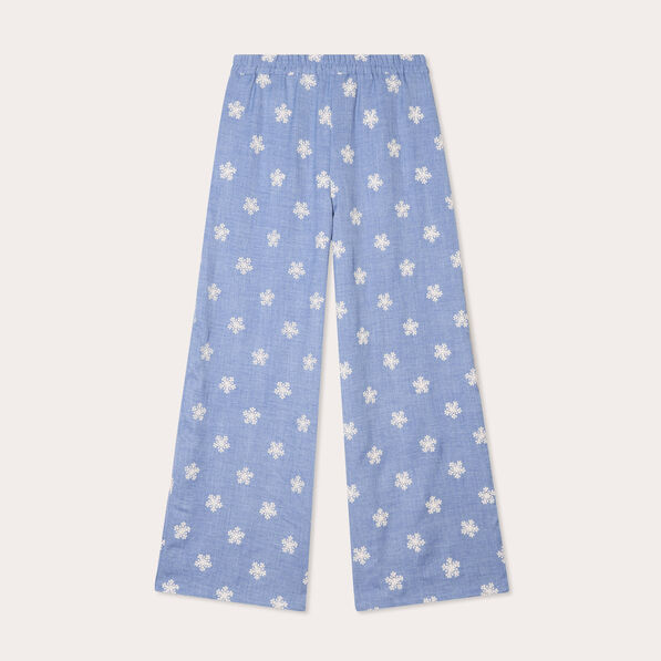 pantalon large brode bleu femme Pantalon large brodé bleu femme