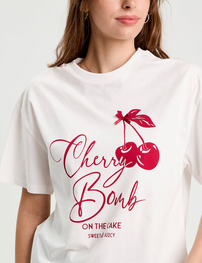 T-shirt manches courtes ecru femme