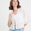 Blouse droite courte col v manches 3/4 blanc femme
