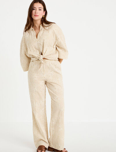 Pantalon large taille standard beige moyen femme