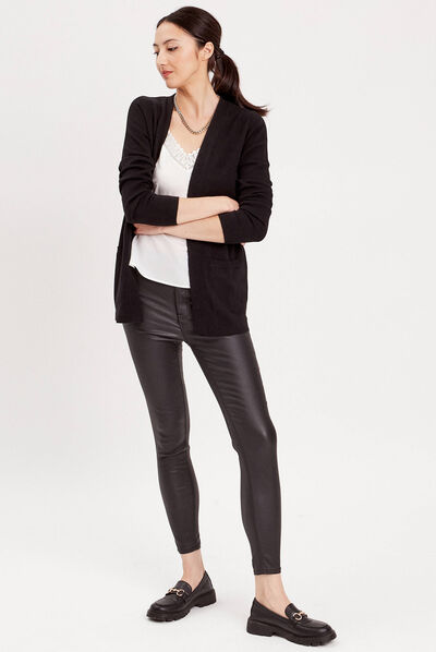 Pantalon skinny enduit noir femme
