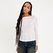 T-shirt cintr&eacute; col rond manches longues blanc femme