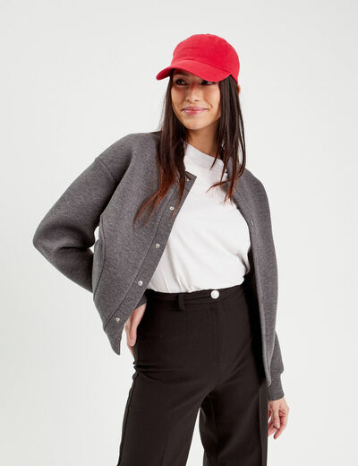 Sweat boutonné col teddy gris foncé femme