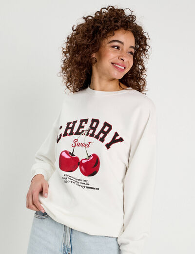 Sweat manches longues ecru femme