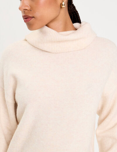 Pull avec col roul&eacute; ecru femme
