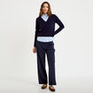 Pantalon large taille haute bleu marine femme