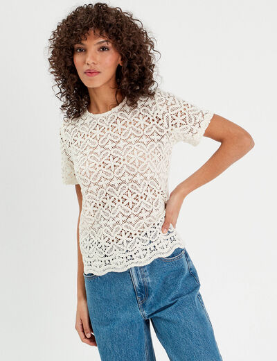 T-shirt manches courtes ecru femme