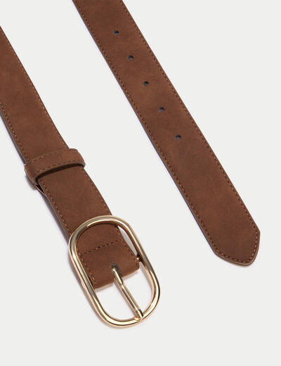 Ceinture fine aspect daim camel femme