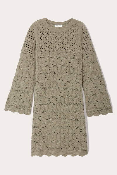 Robe pull droite crochet vert kaki femme