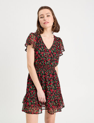 Robe évasée à volants noir femme