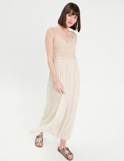 Robe longue buste macramé sable femme
