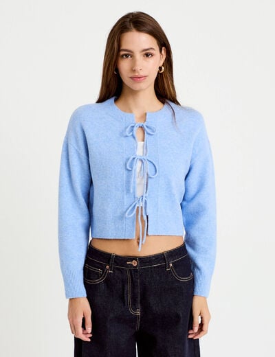 Gilet court nou&eacute; bleu ciel femme