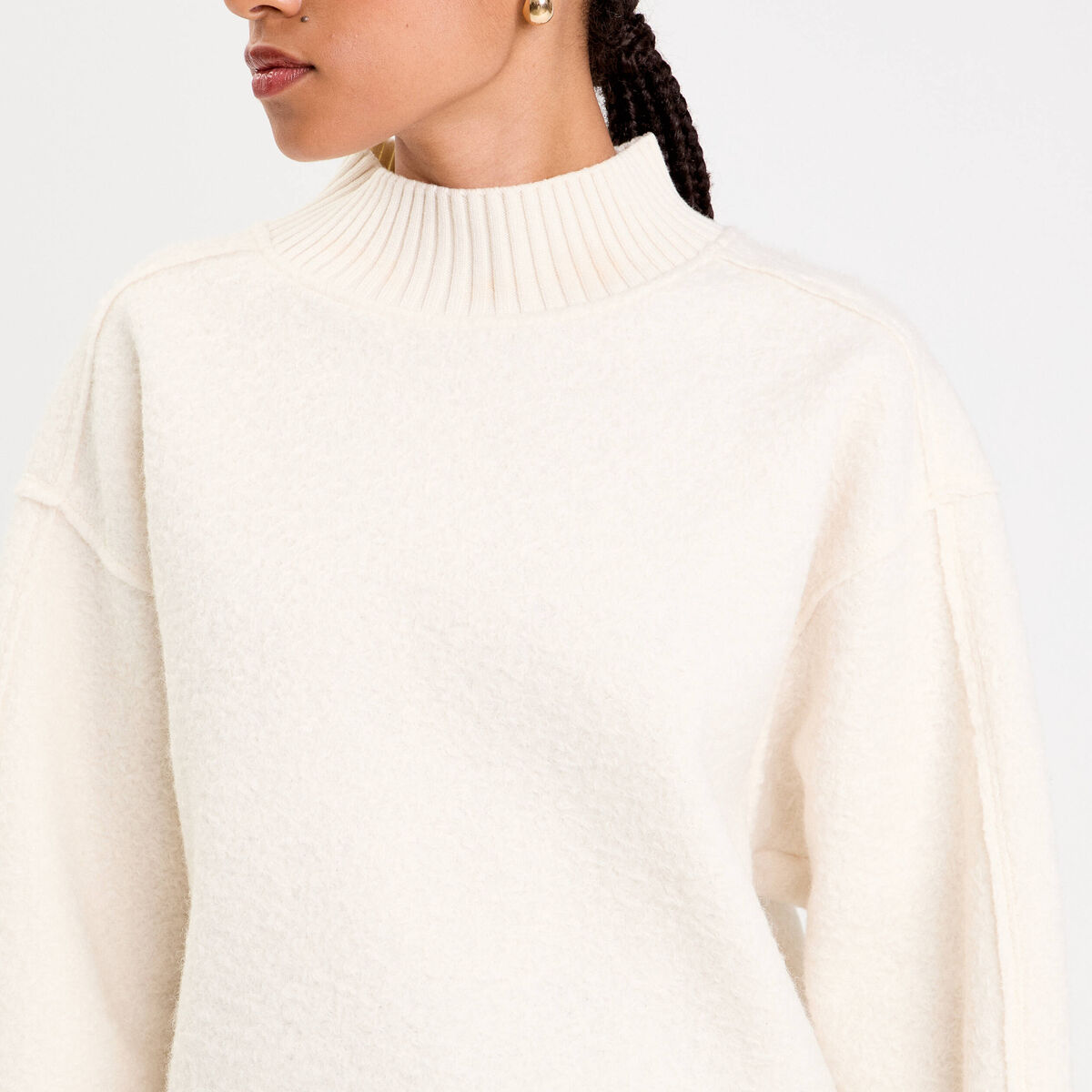 Sweat col montant ecru femme